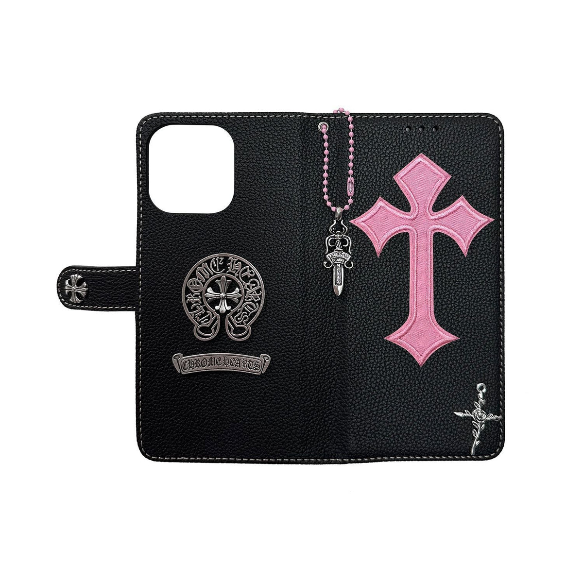 Trendy Cross Pendant Flip Card Holder Leather Case