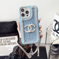 Fashion Wool Material Pearl Crossbody Strap Case