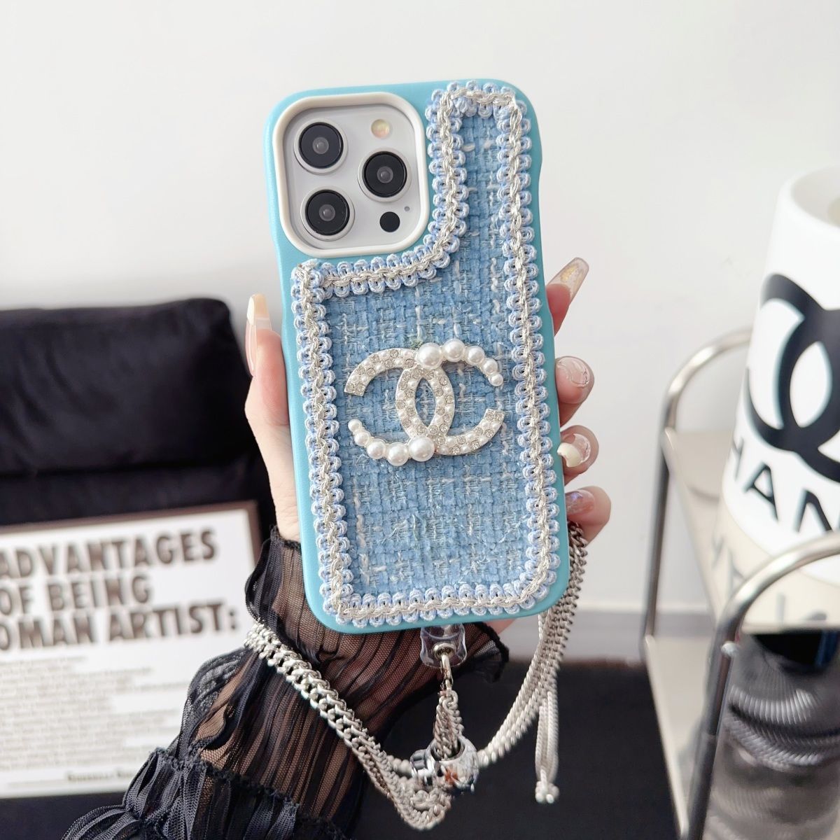 Fashion Wool Material Pearl Crossbody Strap Case
