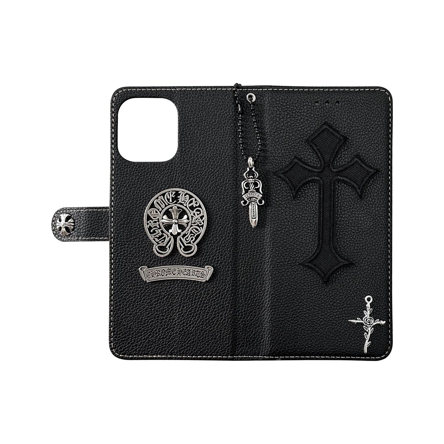 Trendy Cross Pendant Flip Card Holder Leather Case