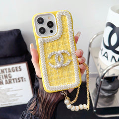 Fashion Wool Material Pearl Hand Strap Case