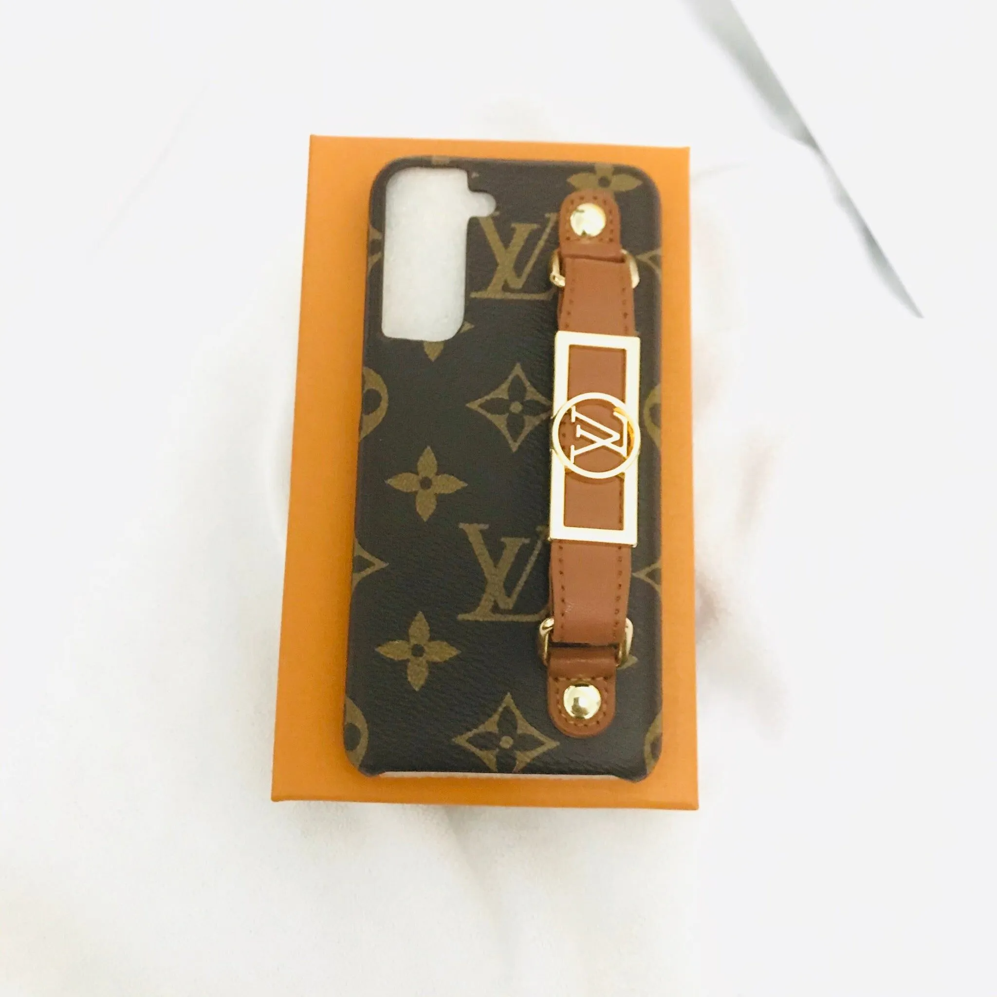 Stylish Monogram Leather Wristband Samsung Case