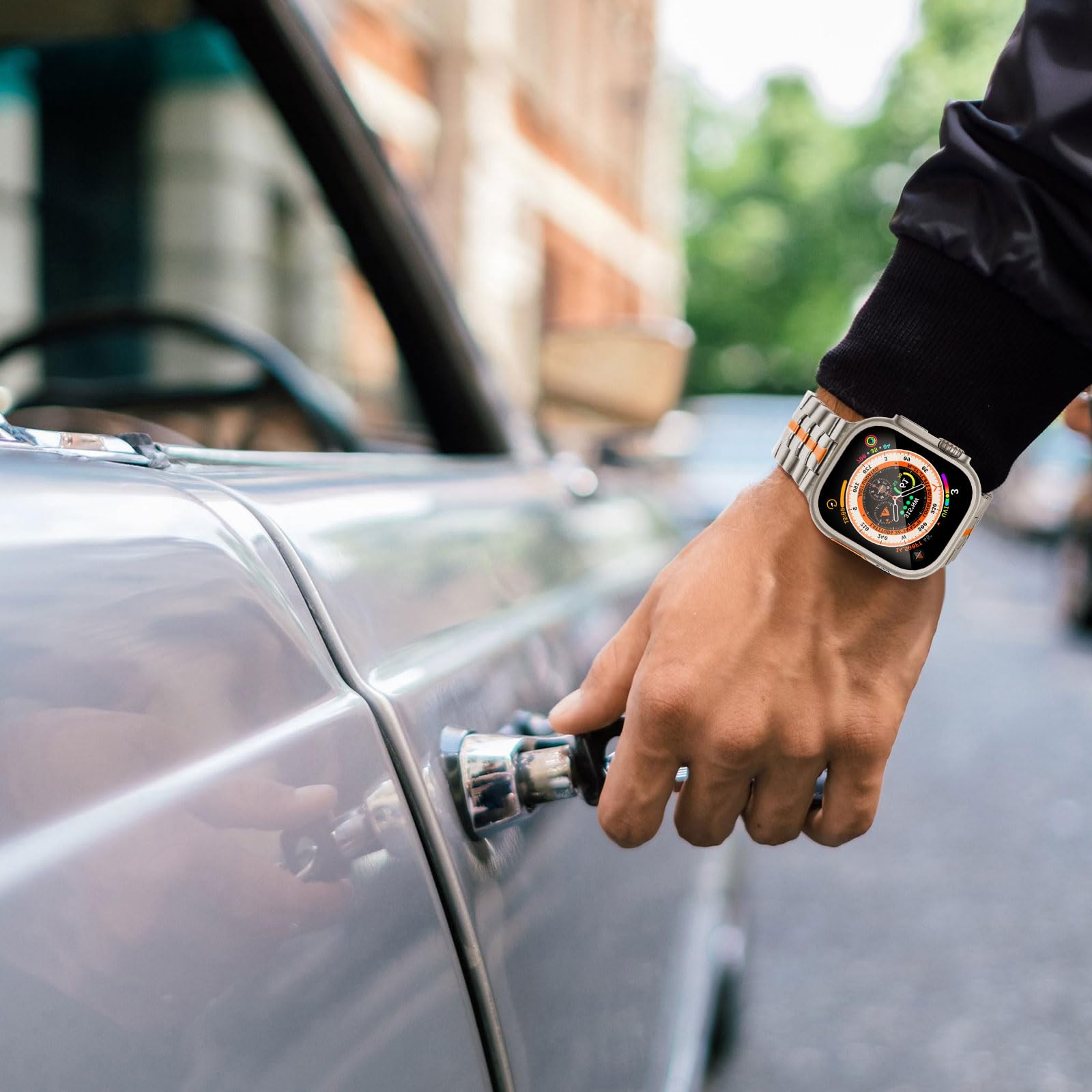 Titanium/Orange Stainless Steel Band