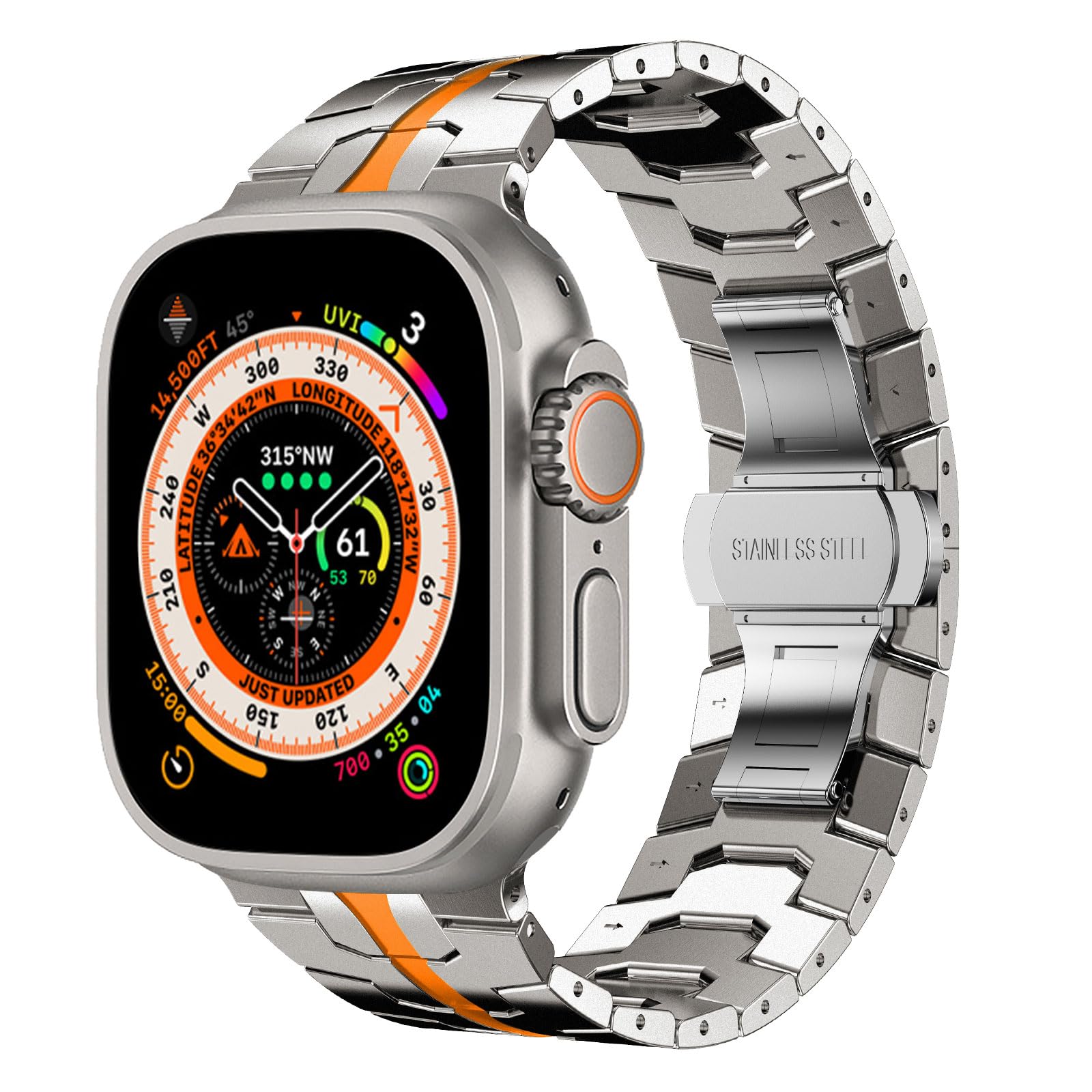 Titanium/Orange Stainless Steel Band