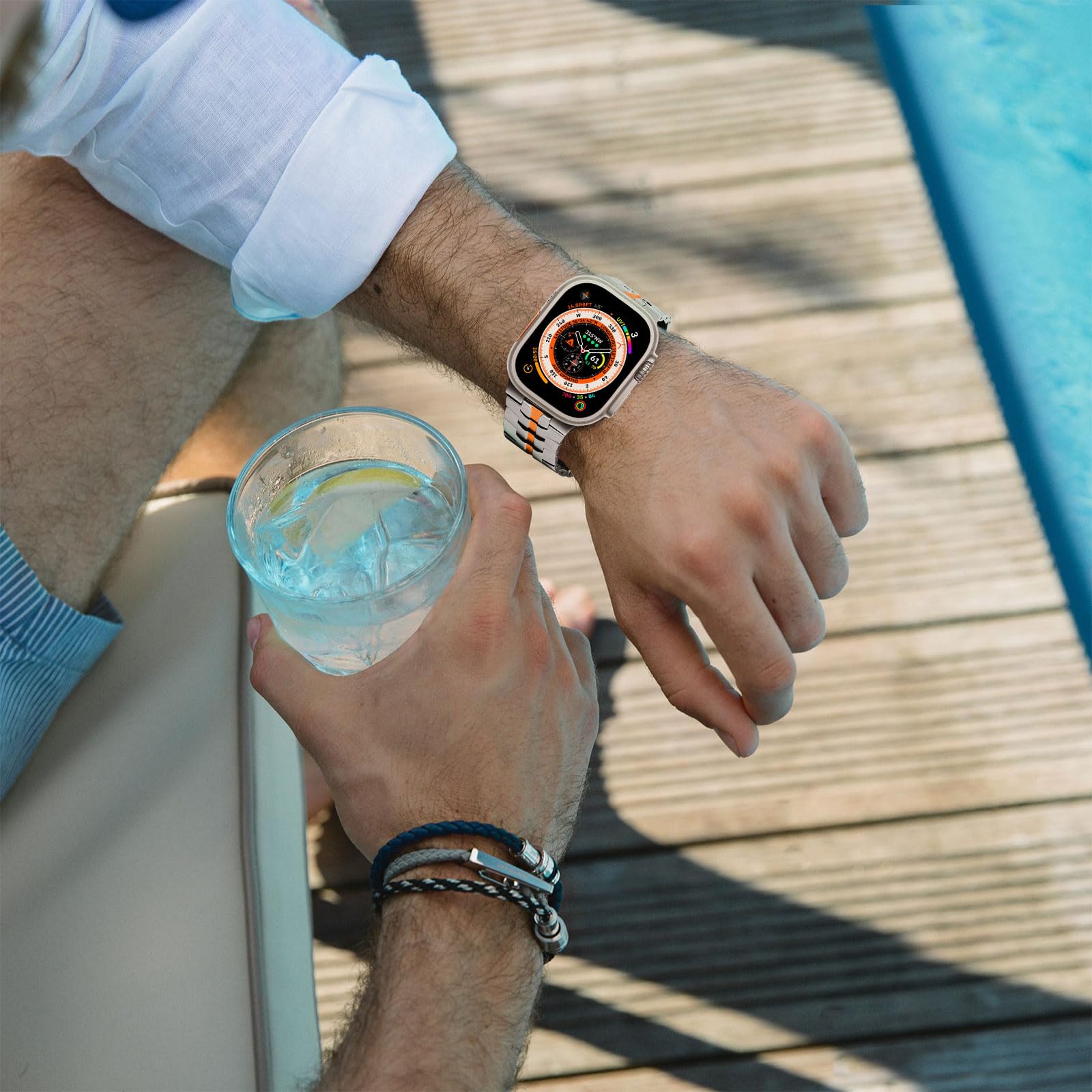 Titanium/Orange Stainless Steel Band