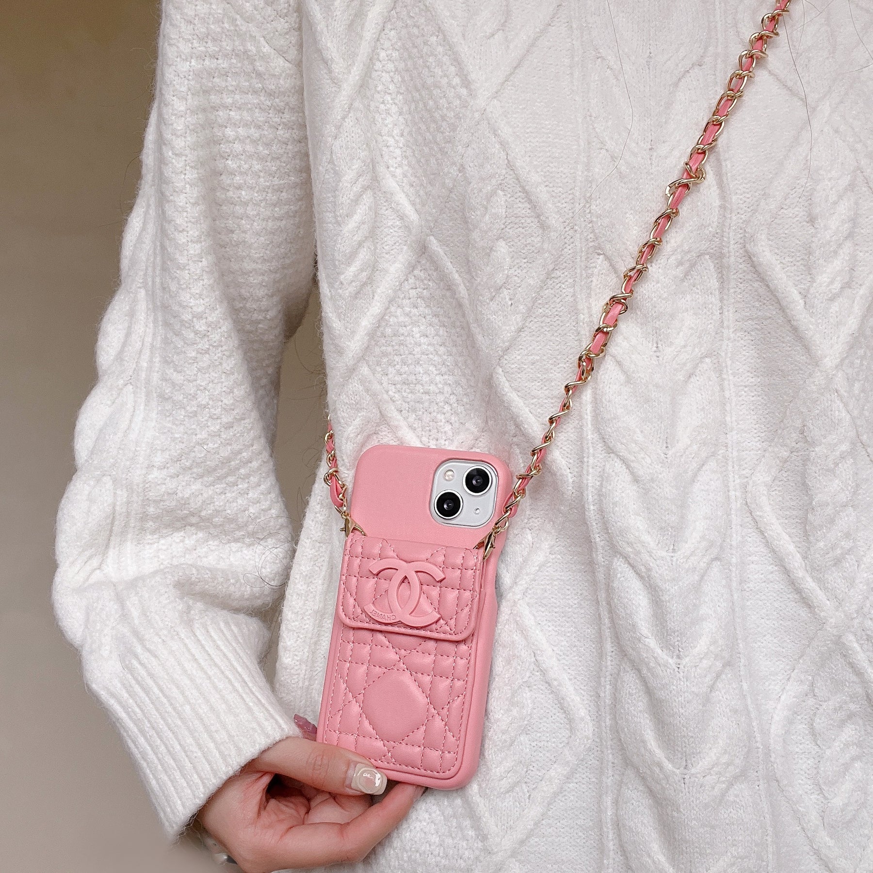 Elegant Leather Chain Lanyard Case