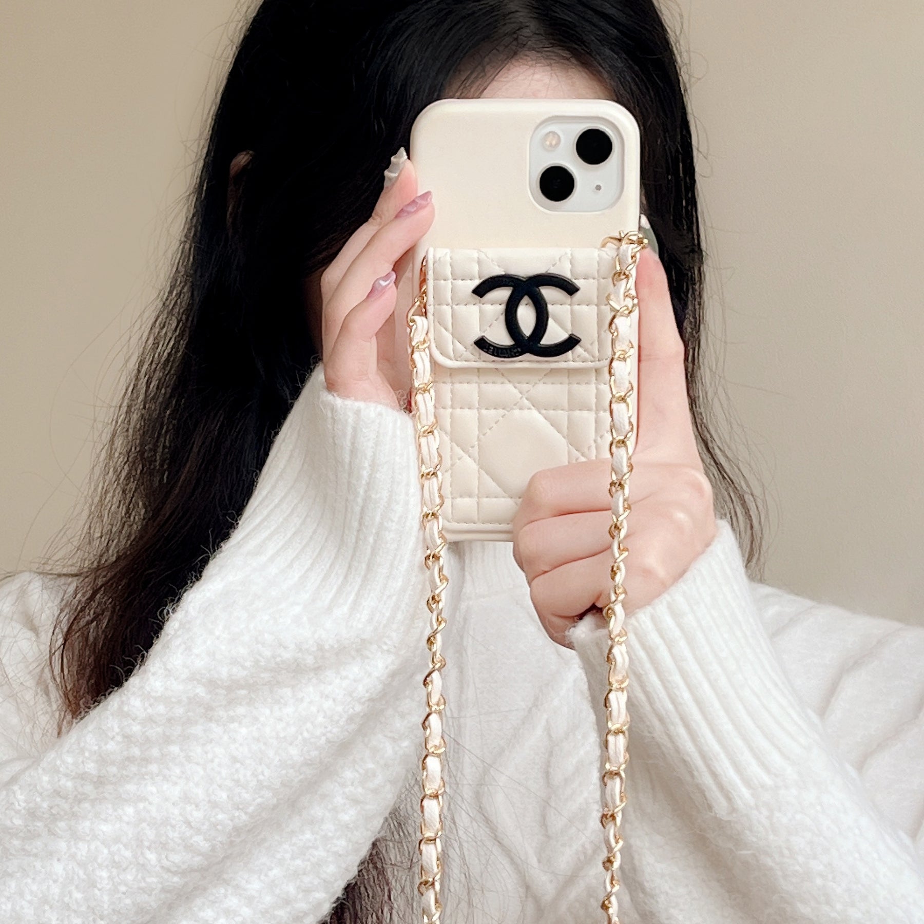 Elegant Leather Chain Lanyard Case