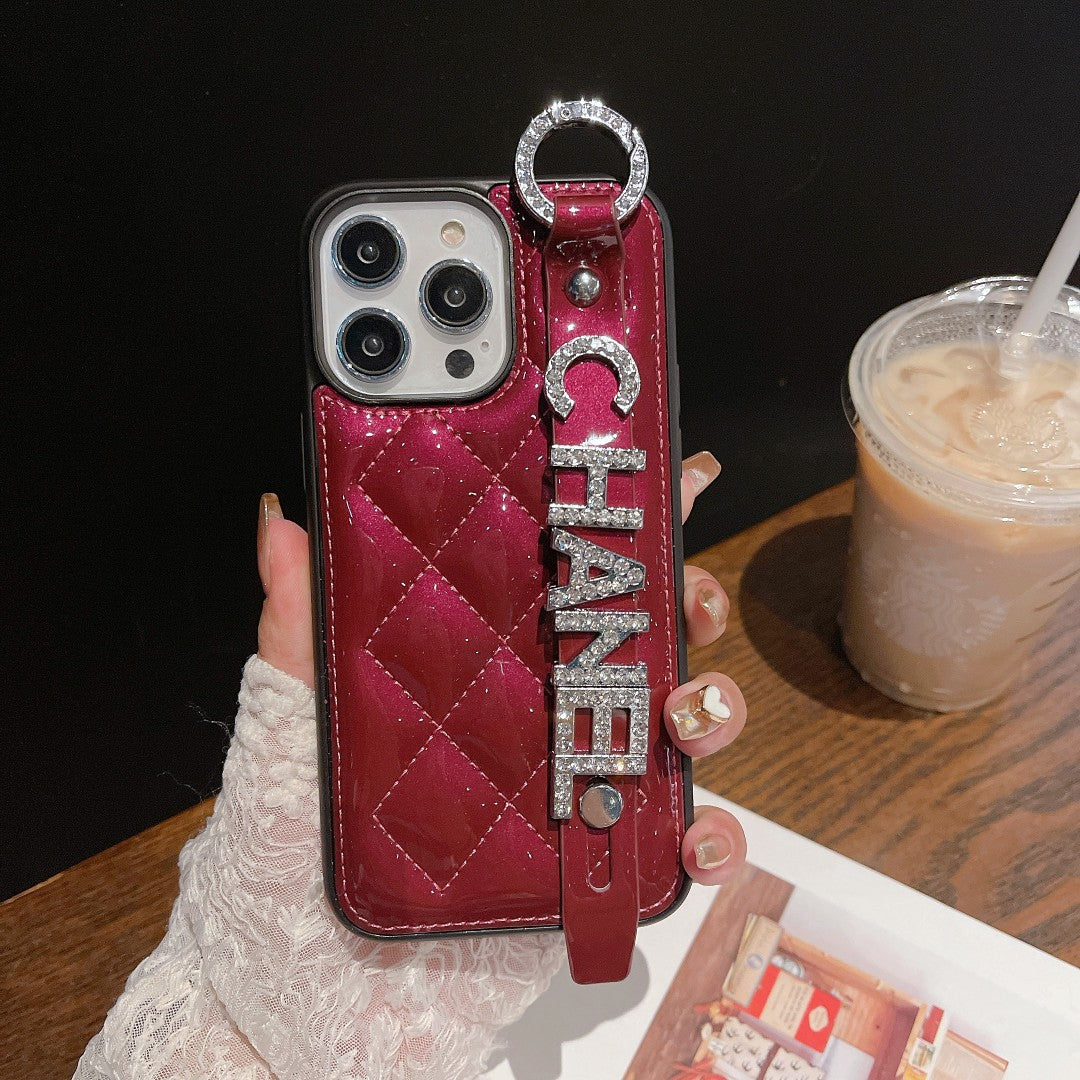 Bright Leather Rhinestone Letters Wristband Case