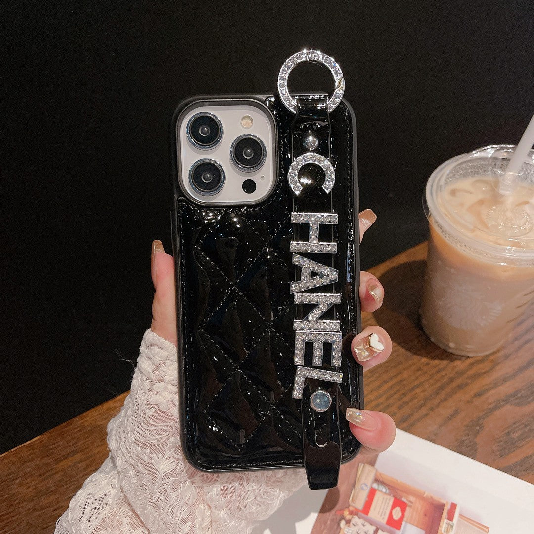 Bright Leather Rhinestone Letters Wristband Case