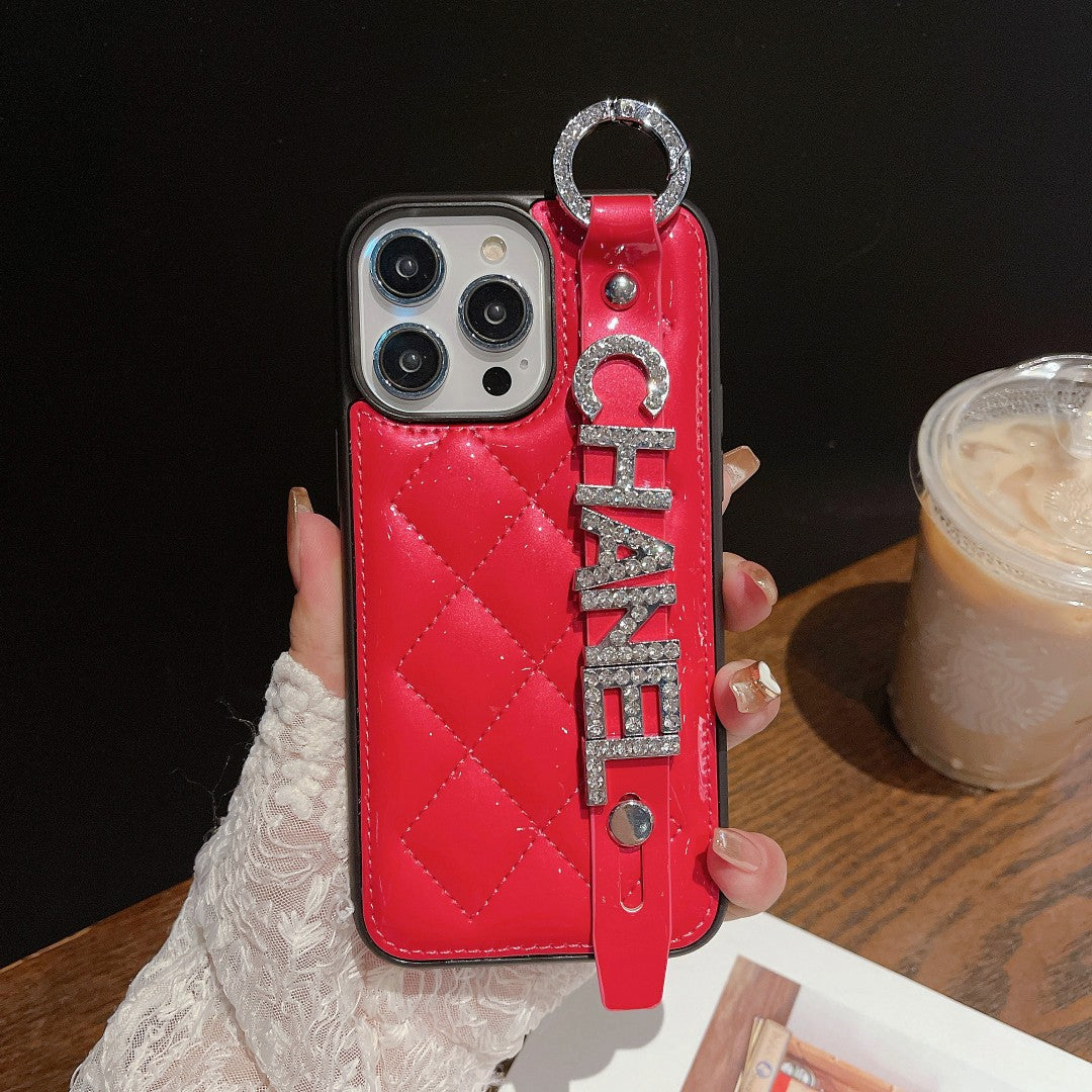 Bright Leather Rhinestone Letters Wristband Case