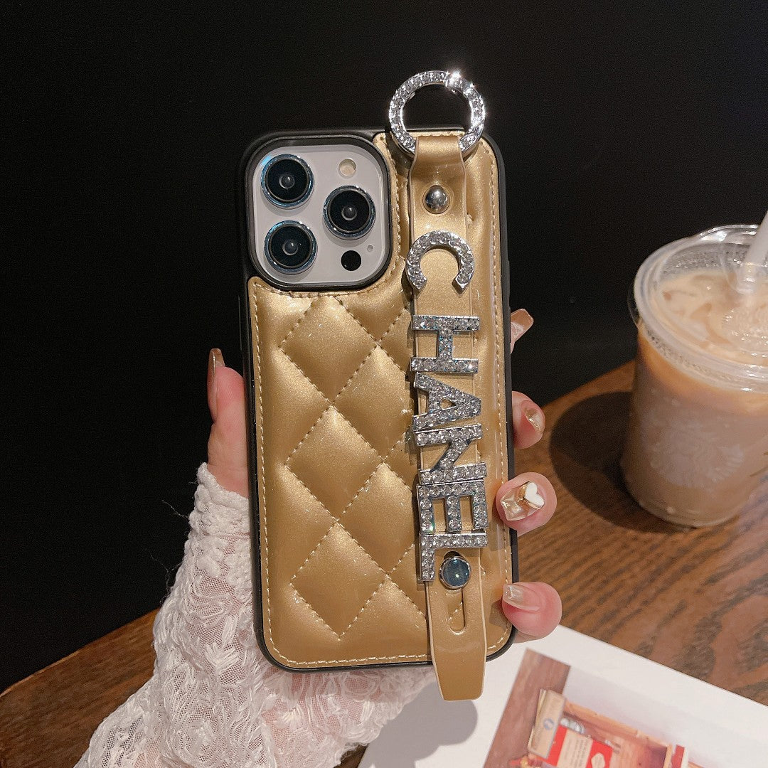 Bright Leather Rhinestone Letters Wristband Case