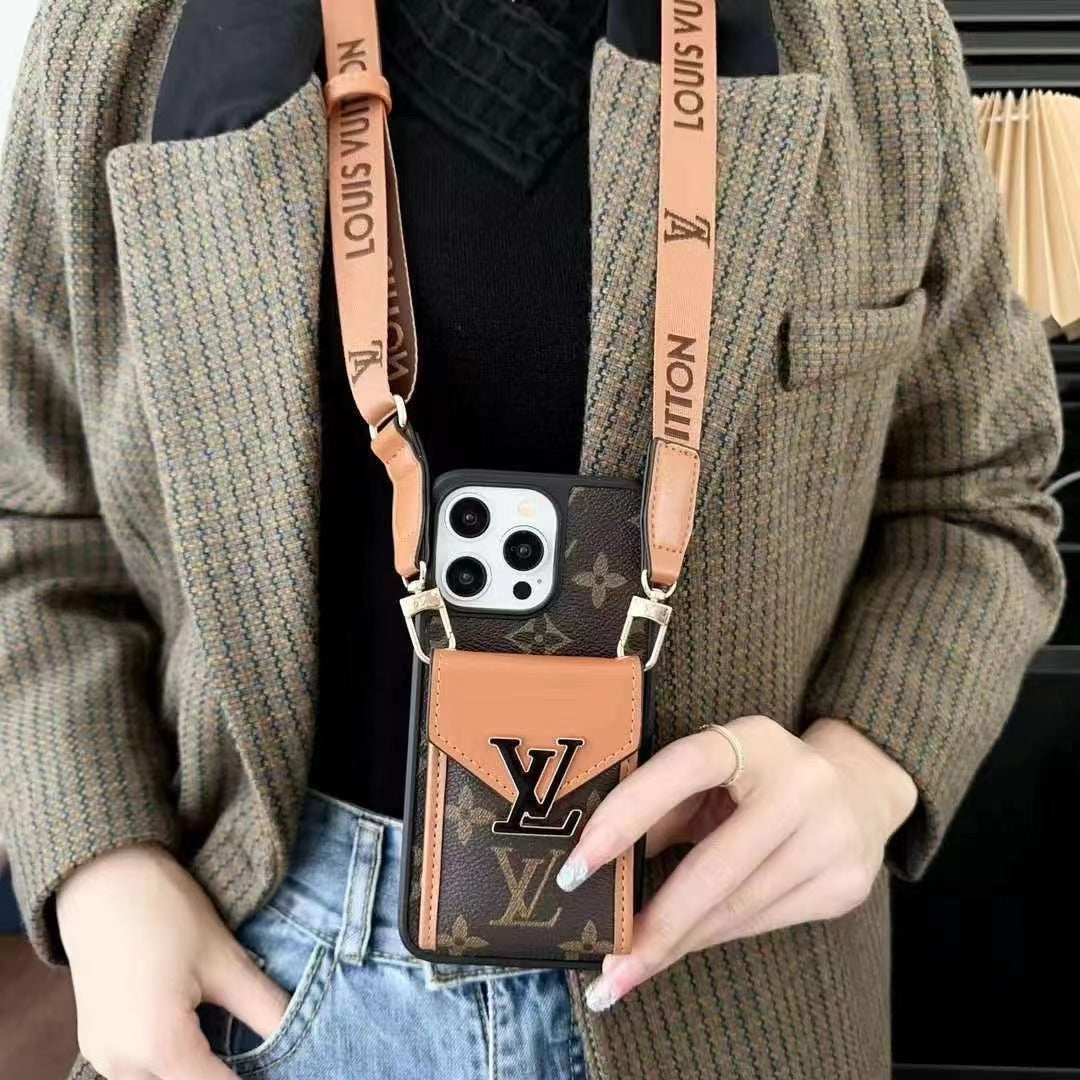 Luxury Leather Metal Card Holder Lanyard Case