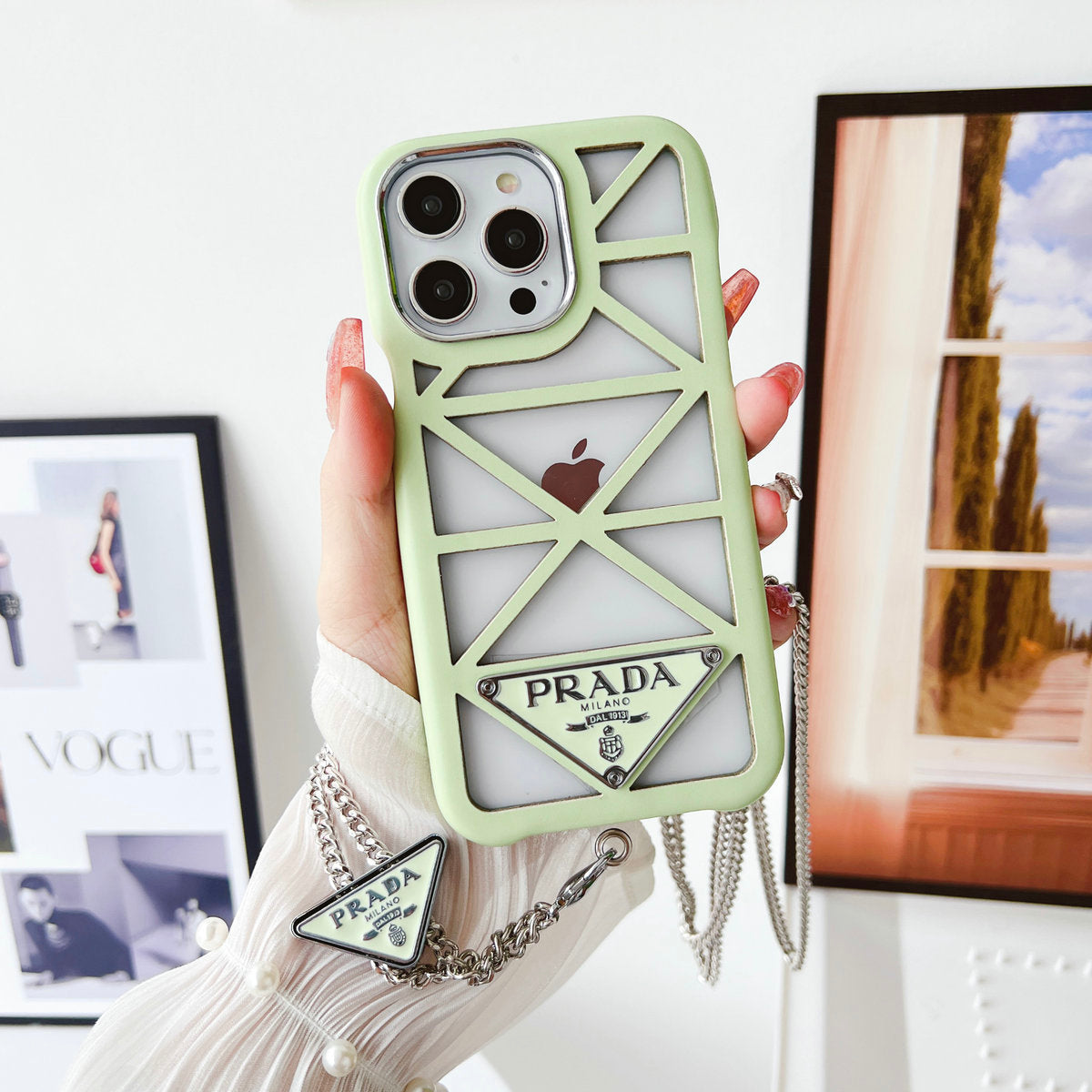 Hollow Out Triangle Logo Chain Case