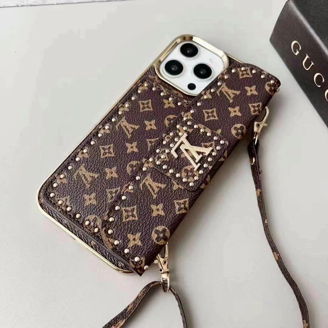 Luxury Rivet Leather Crossbody Case
