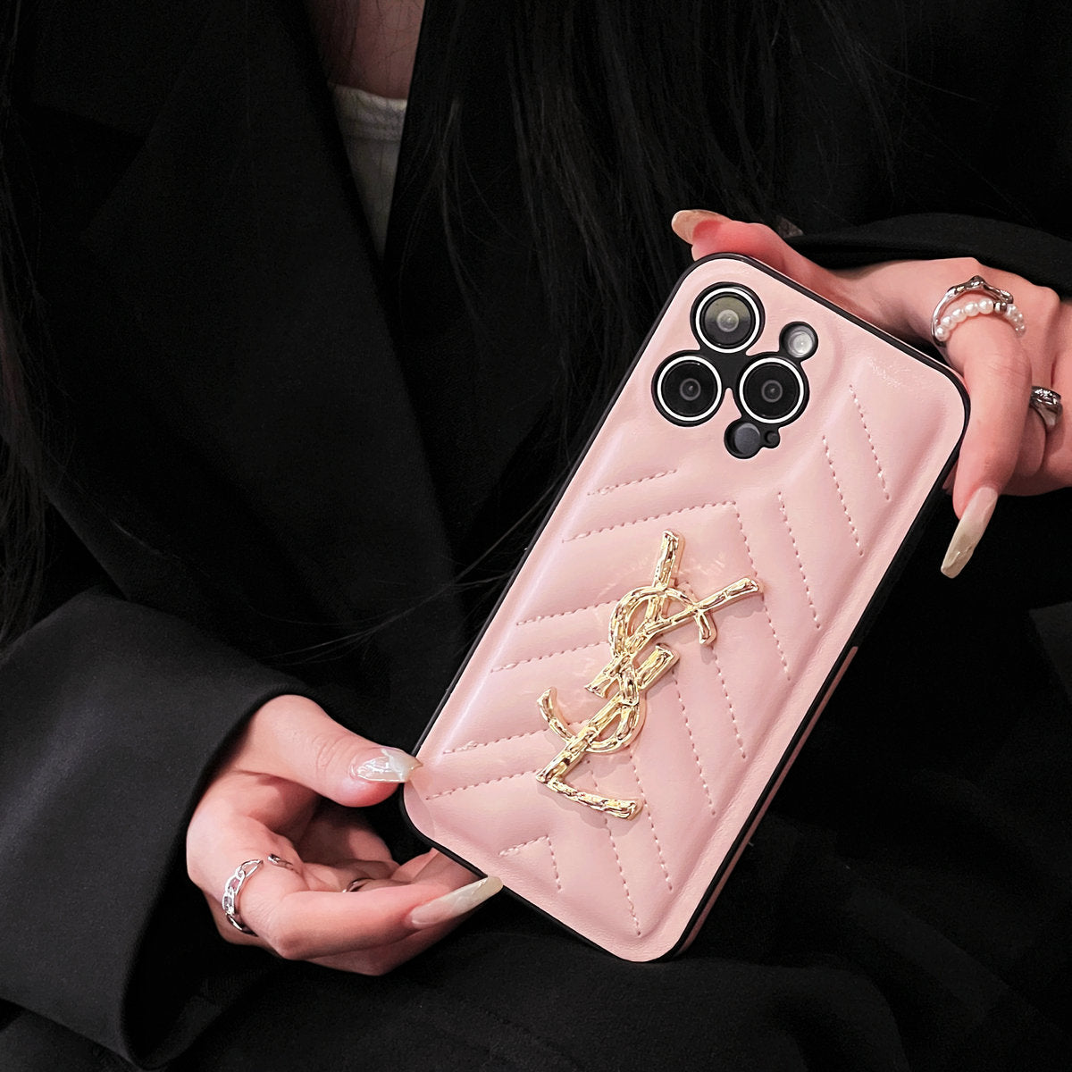 Sparkling Luxury Logo Leather Case