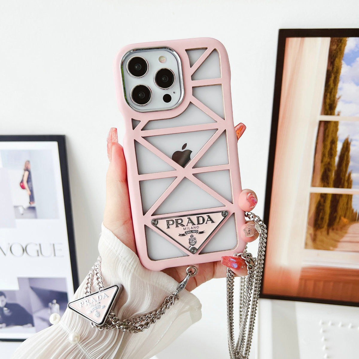 Hollow Out Triangle Logo Chain Case
