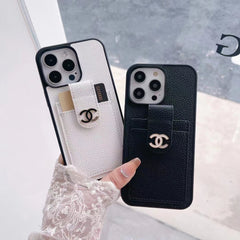 Classic Black and White Leather Card Holder Case