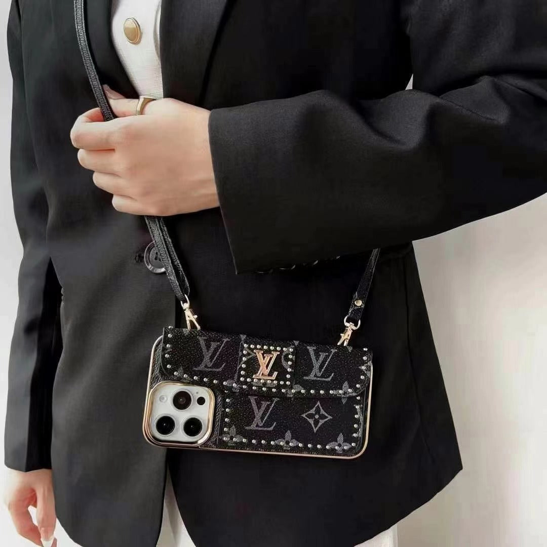 Luxury Rivet Leather Crossbody Case