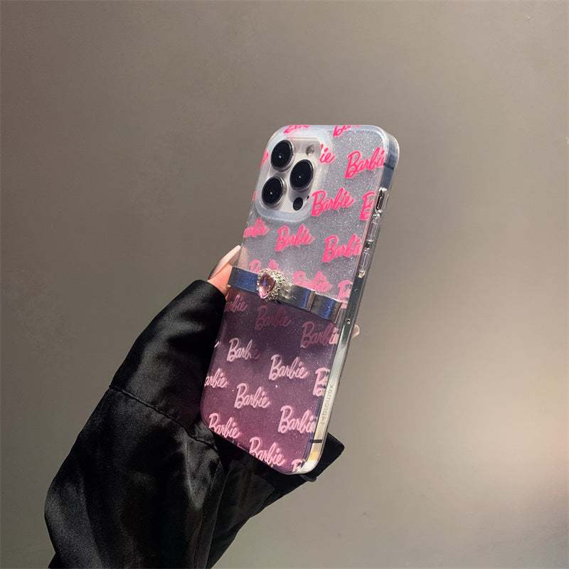 Gradient Glitter Bow Heart Diamond Case