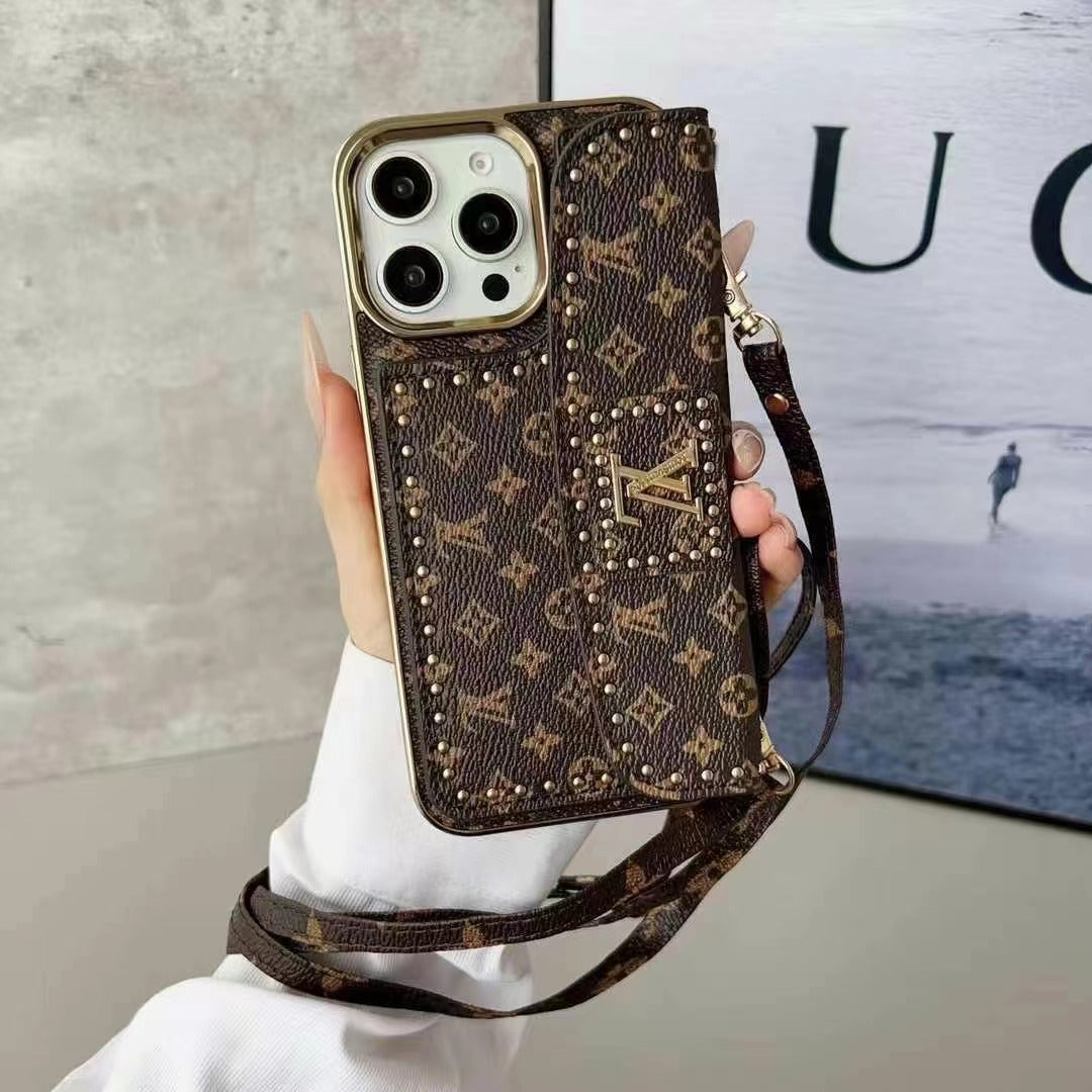 Luxury Rivet Leather Crossbody Case