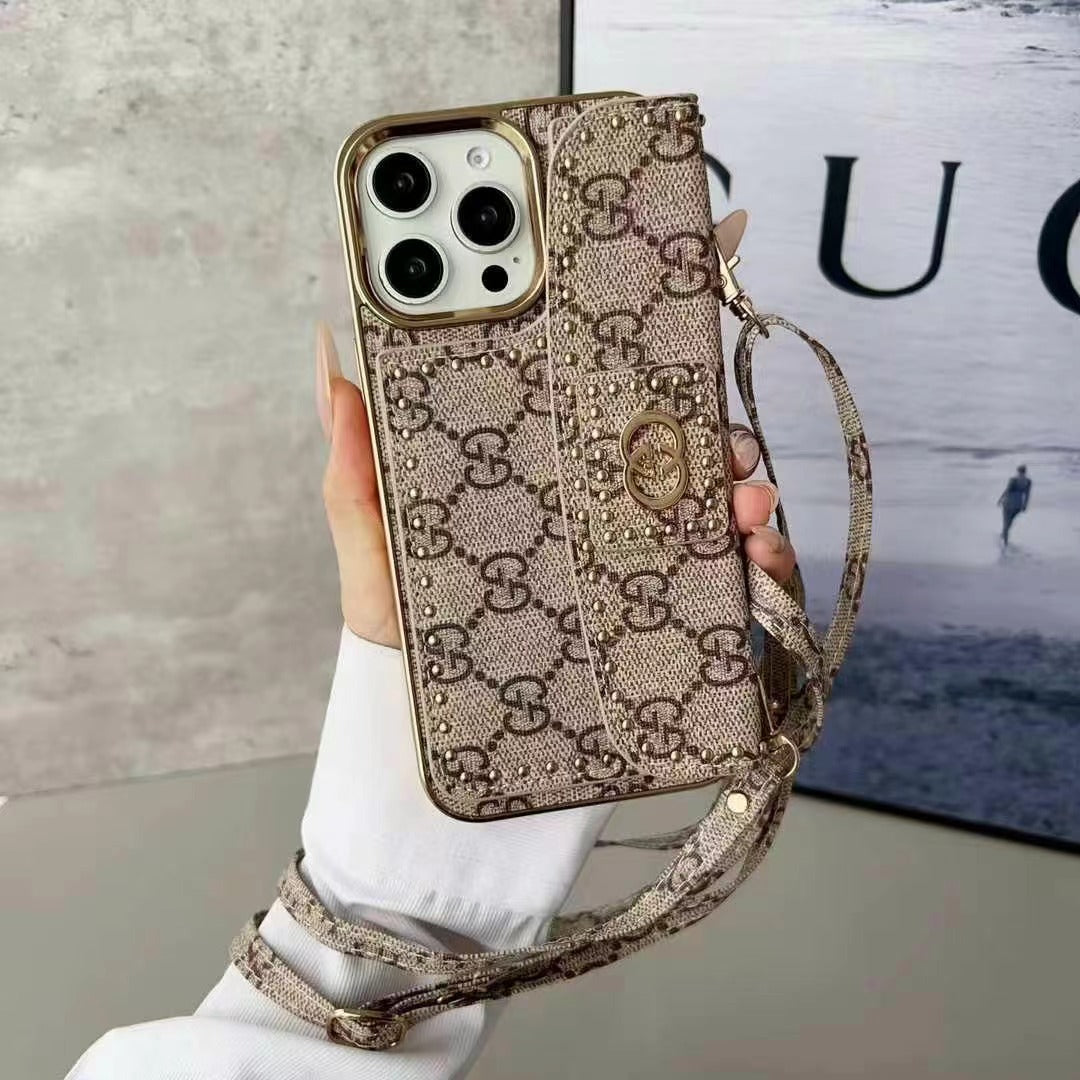Luxury Rivet Leather Crossbody Case