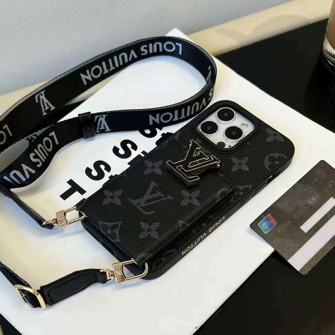 Retro Embossed Leather Card Lanyard Case
