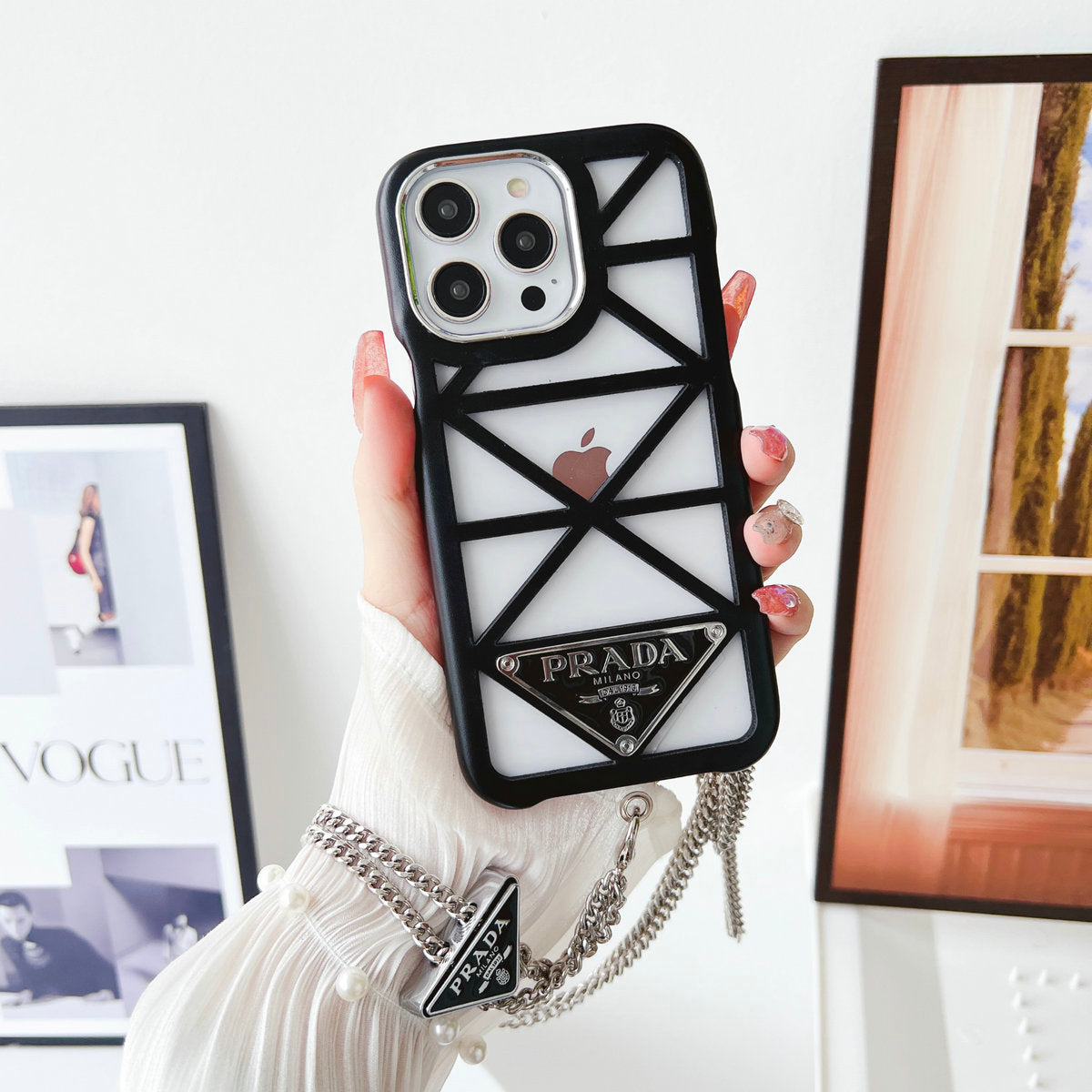 Hollow Out Triangle Logo Chain Case