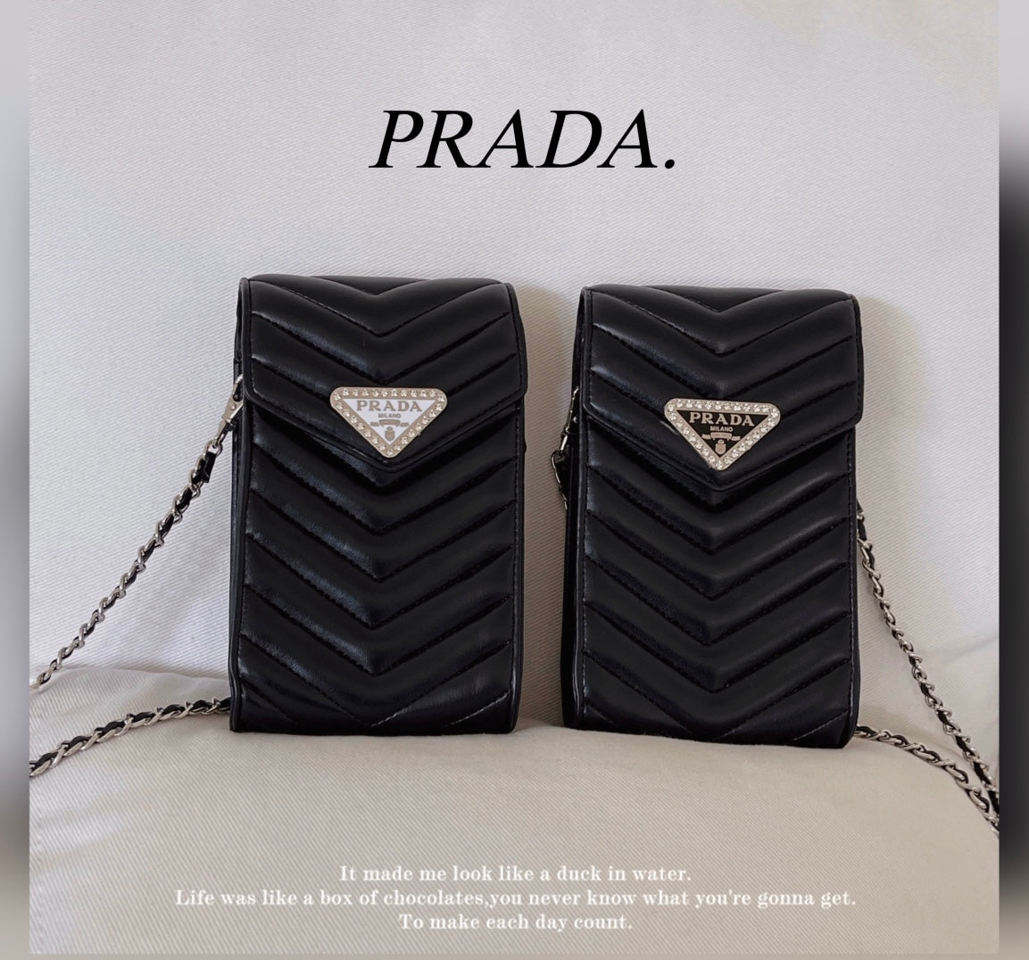 Luxury striped leather mobile phone bag