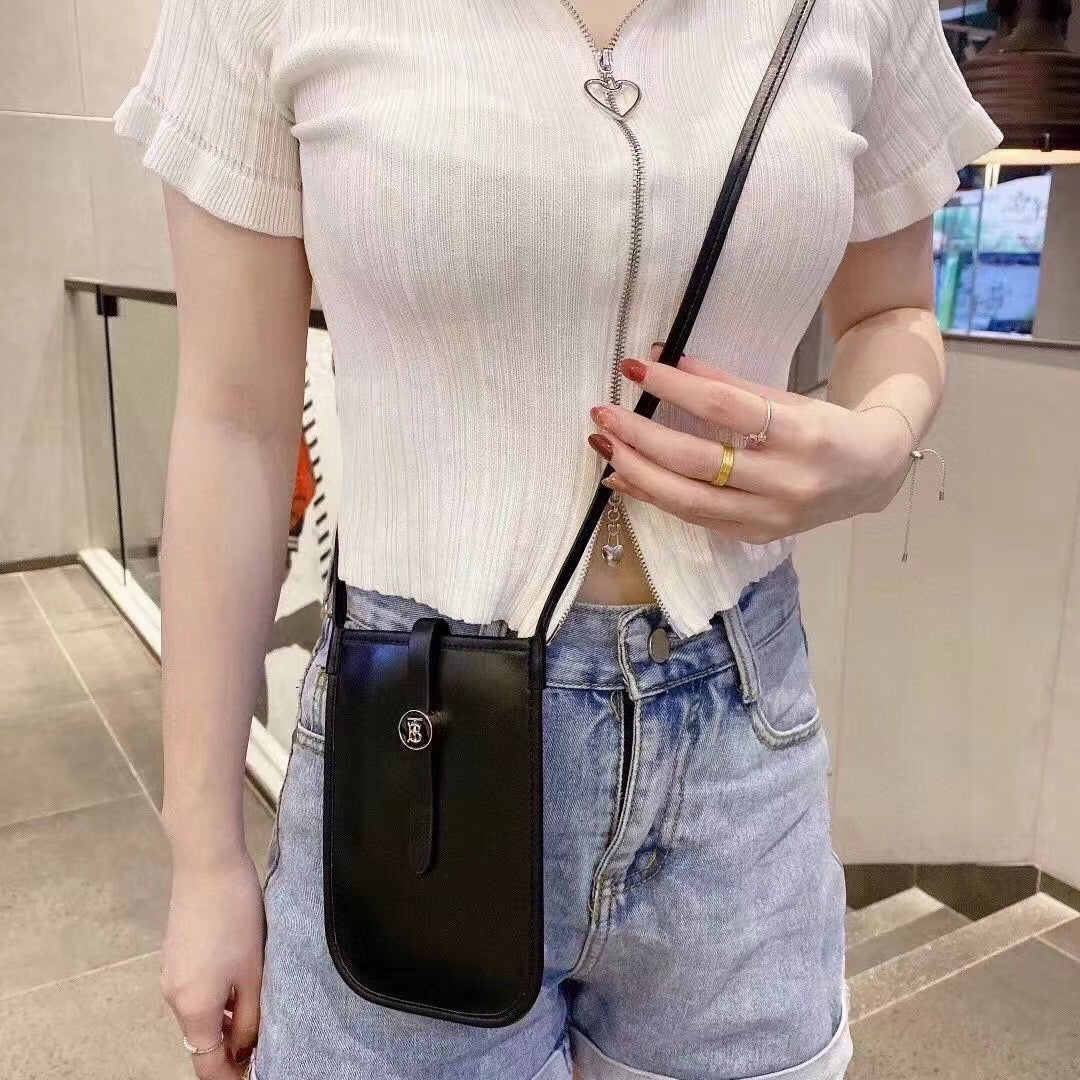 Luxury leather crossbody embossed mobile phone bag