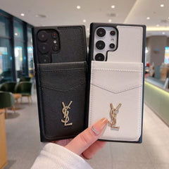 Metal Logo Leather Flip Card Case Samsung Case