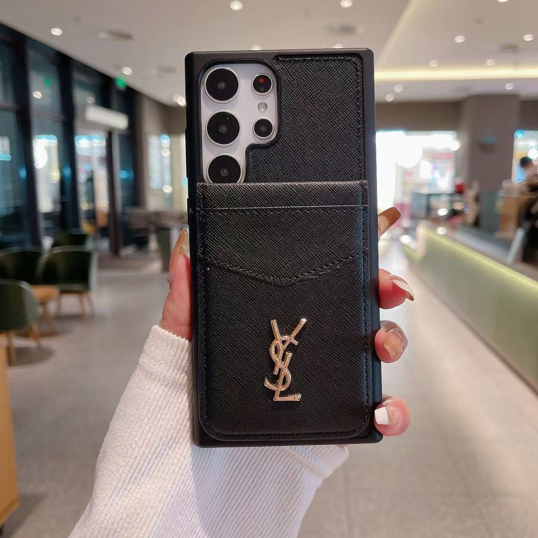 Metal Logo Leather Flip Card Case Samsung Case