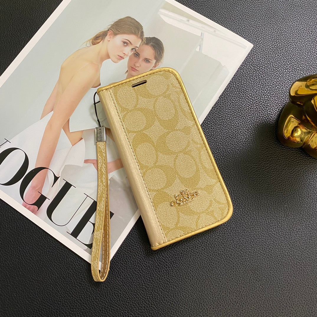 Gold Logo Leather Wallet Samsung Case