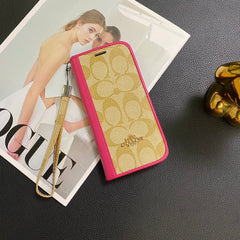 Gold Logo Leather Wallet Samsung Case