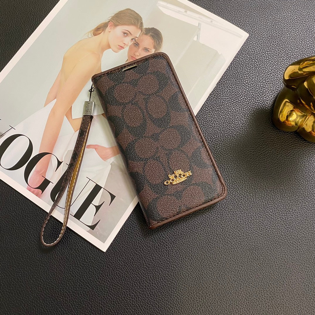 Gold Logo Leather Wallet Samsung Case