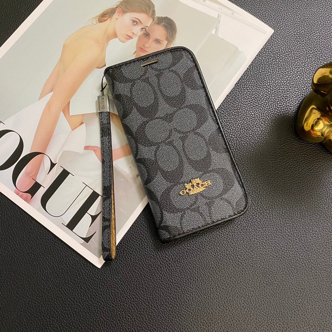 Gold Logo Leather Wallet Samsung Case