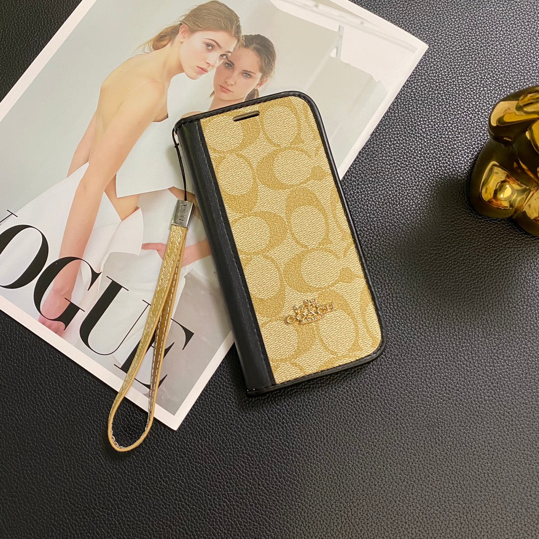 Gold Logo Leather Wallet Samsung Case