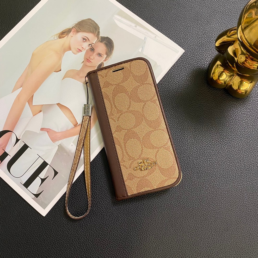 Gold Logo Leather Wallet Samsung Case