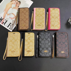 Gold Logo Leather Wallet Samsung Case
