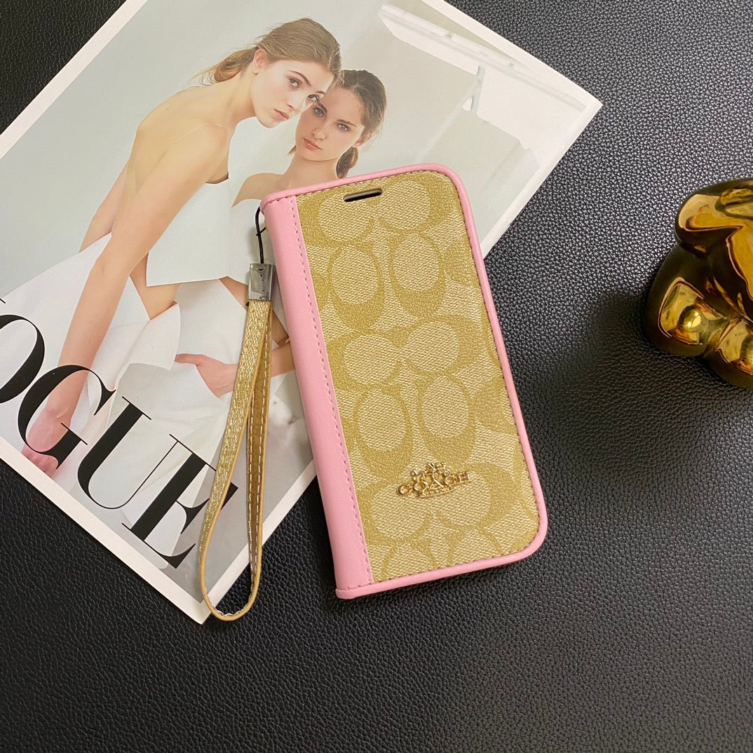 Gold Logo Leather Wallet Samsung Case