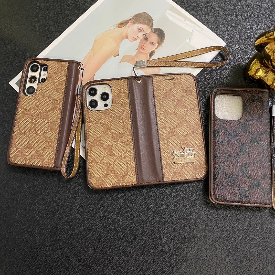 Gold Logo Leather Wallet Samsung Case