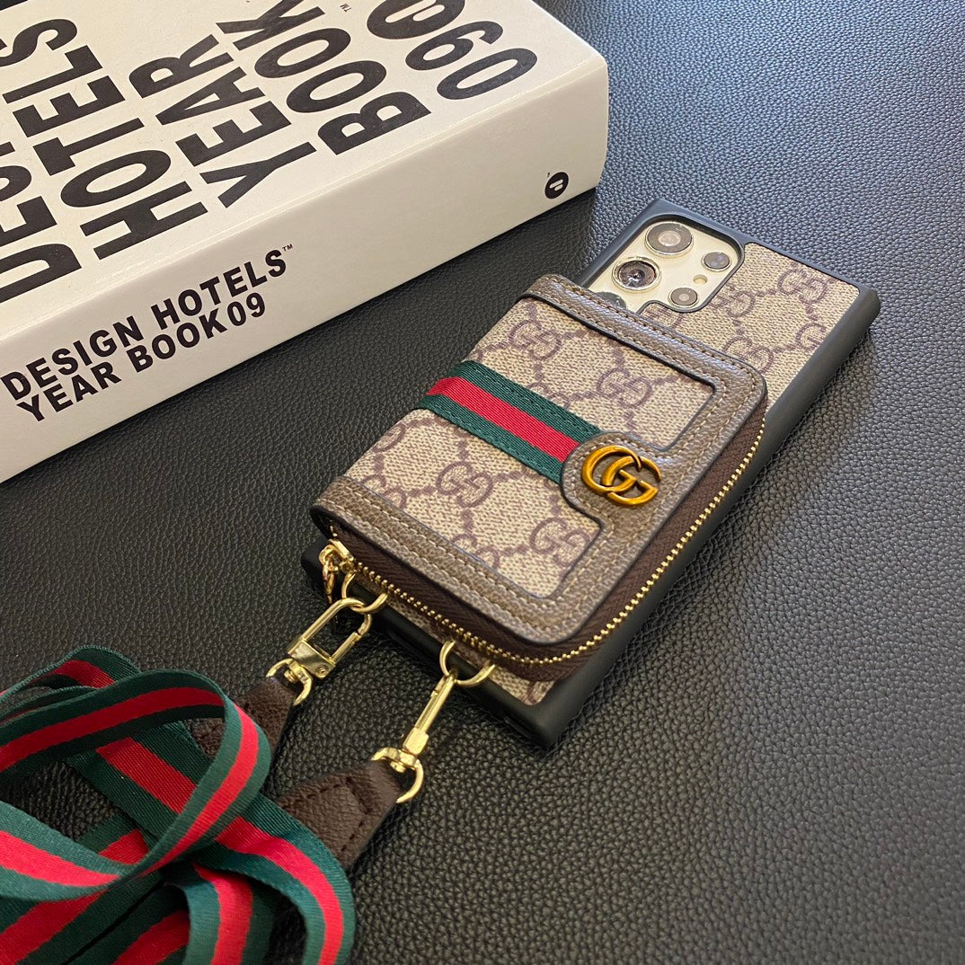 Fashion Leather Card Holder Lanyard Samsung Case