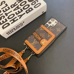 Fashion Leather Card Holder Lanyard Samsung Case