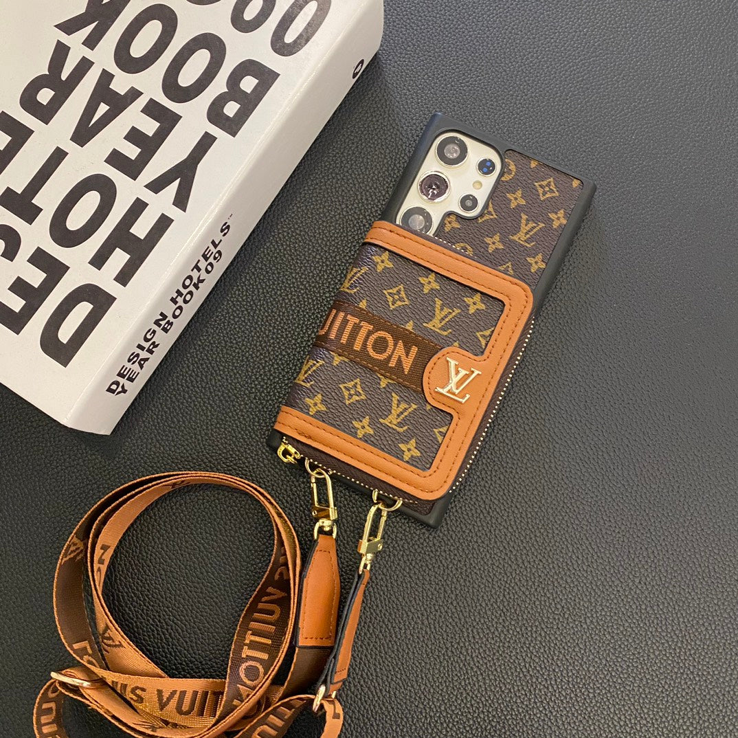 Fashion Leather Card Holder Lanyard Samsung Case