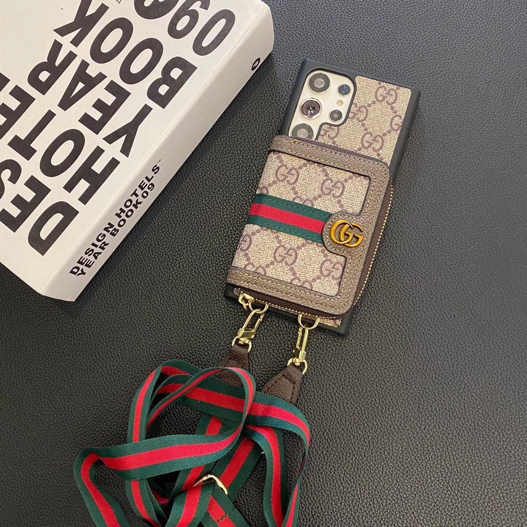 Fashion Leather Card Holder Lanyard Samsung Case