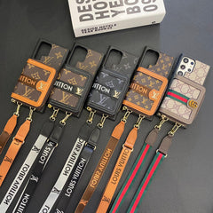 Fashion Leather Card Holder Lanyard Samsung Case