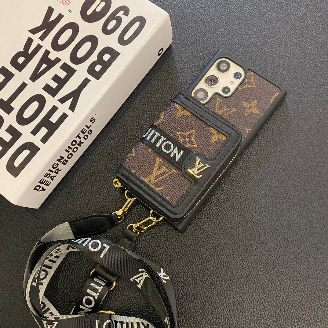 Fashion Leather Card Holder Lanyard Samsung Case