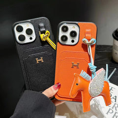 Leather Card Holder Horse Pendant Case