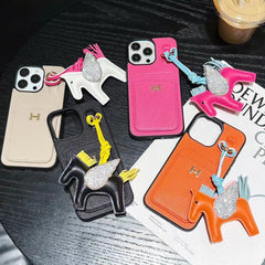 Leather Card Holder Horse Pendant Case