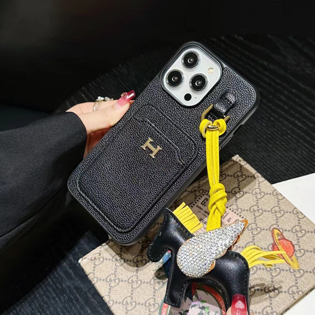 Leather Card Holder Horse Pendant Case