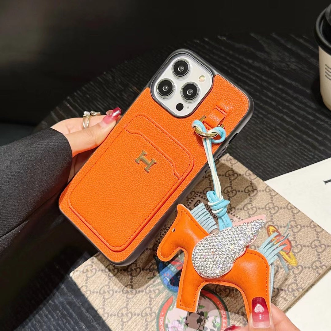 Leather Card Holder Horse Pendant Case